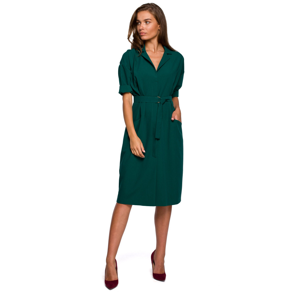 S230 Sukienka z dużymi kieszeniami - zielona