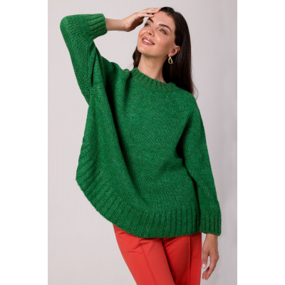 BK105 Sweter z nietoperzowymi rękawami - szamaragdowy