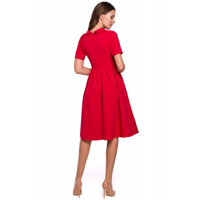 K028 Sukienka z wywiniętą stójką - czerwona