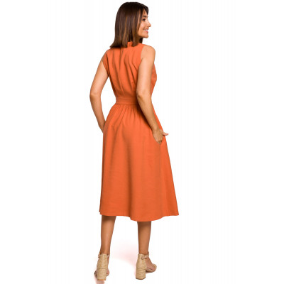 S224 Sukienka bez rękawów z rozkloszowanym dołem - pomarańczowa