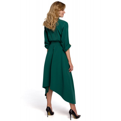 K086 Sukienka z asymetrycznym dołem - zielona